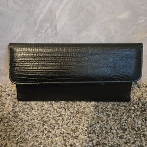 Buxton Black Embossed Leather Clutch